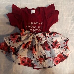 New never worn before baby girl outfit. Burgundy and floral.